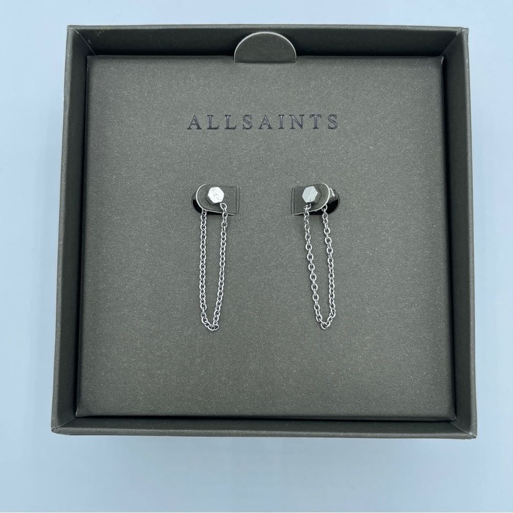 All Saints Chain Silver Earrings NIB - Picture 1 of 7